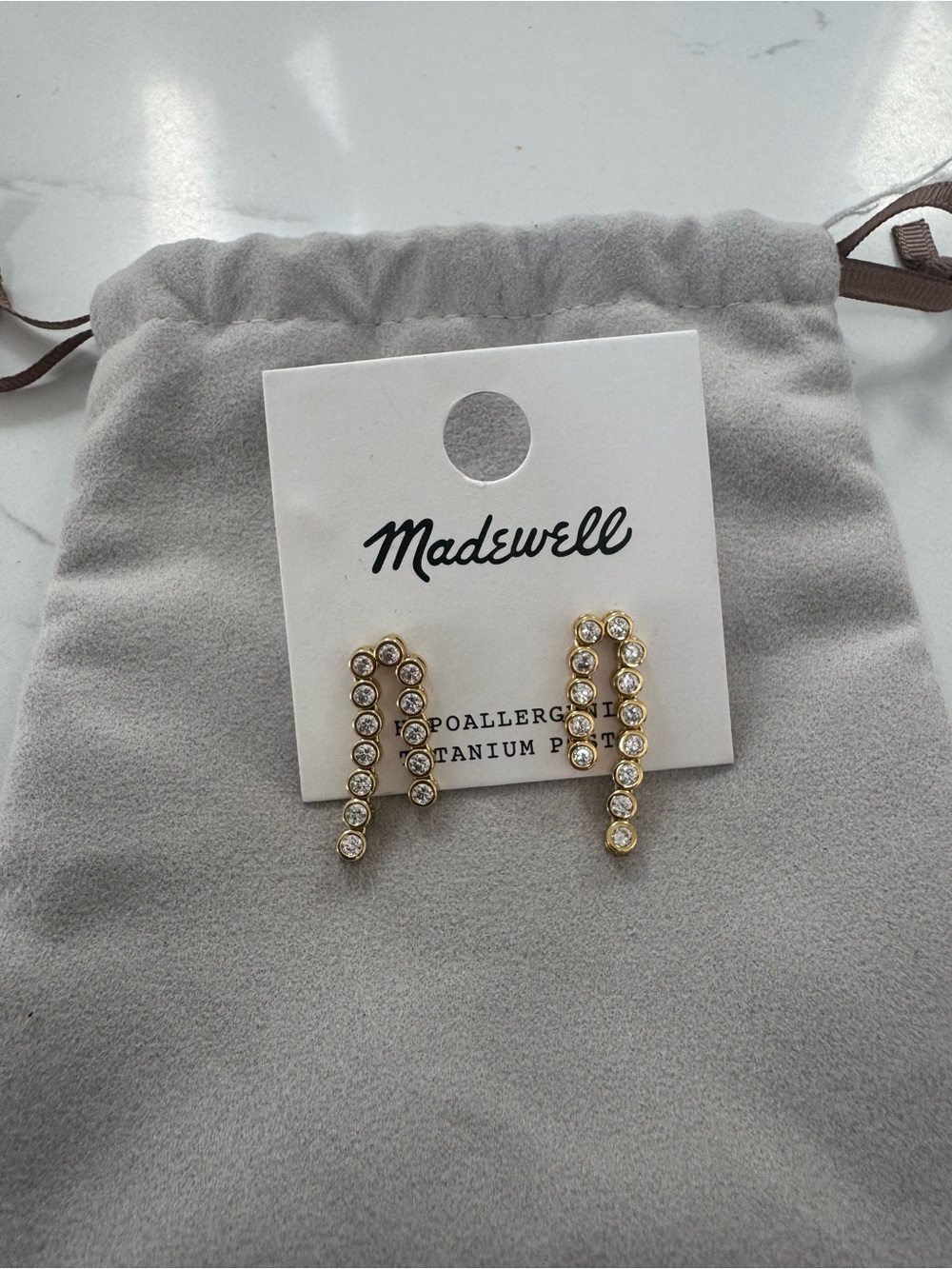 Madewell Gold Ear Climbers with Clear Crystals NEW